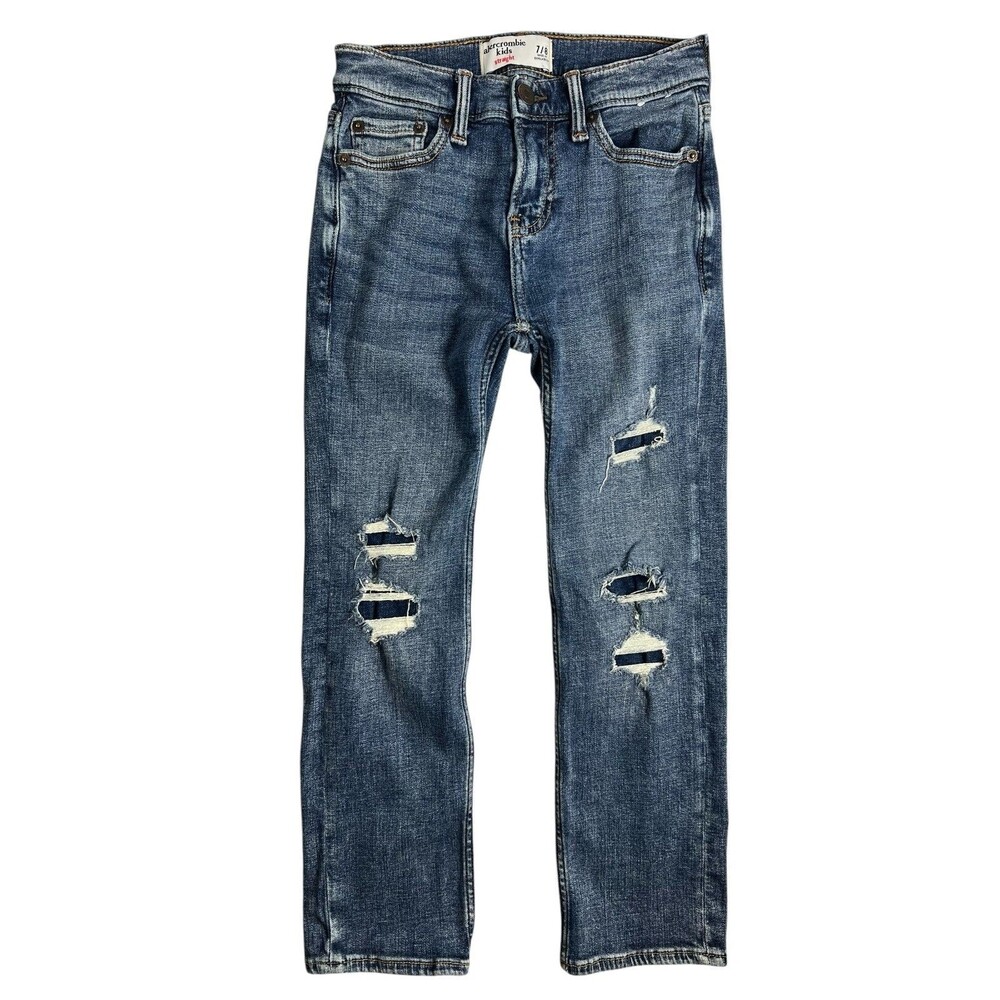 Abercrombie Kids Girls Distressed Straight Leg Jeans  7/8  Boho Hippie Grunge